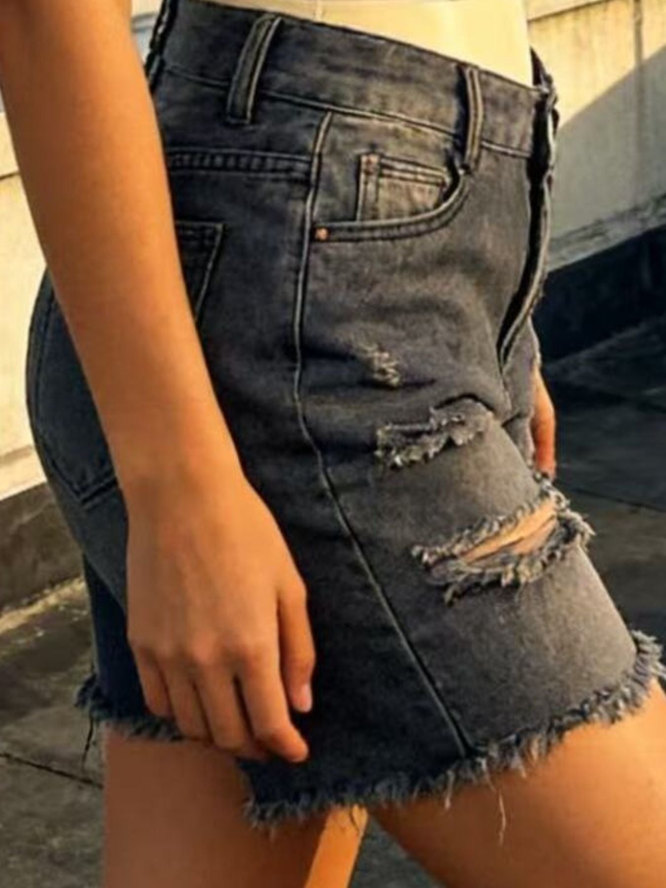 Full Size Ripped Frayed Hem Denim Shorts Plus Size - Lara Moda