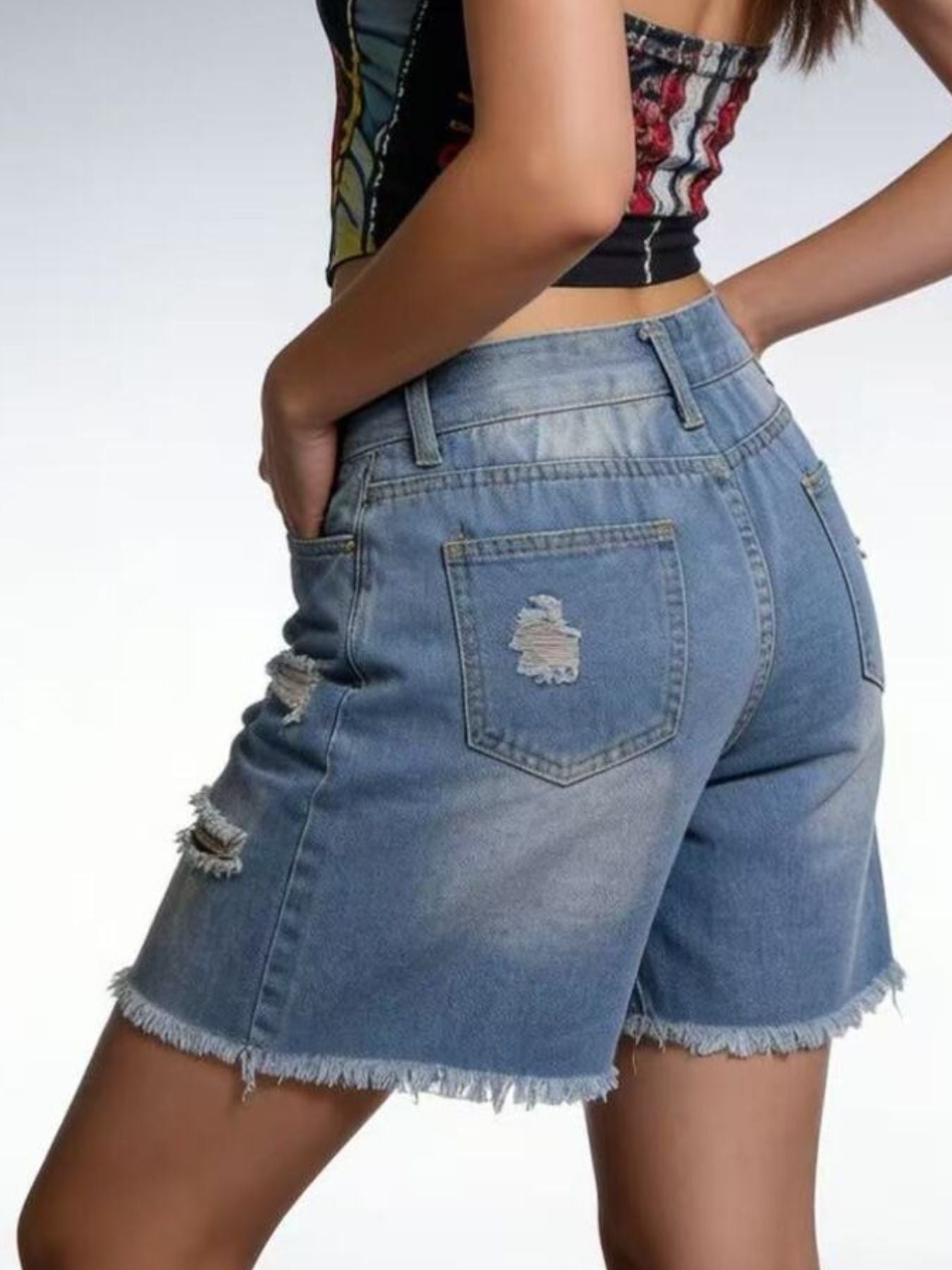 Full Size Ripped Frayed Hem Denim Shorts Plus Size - Lara Moda