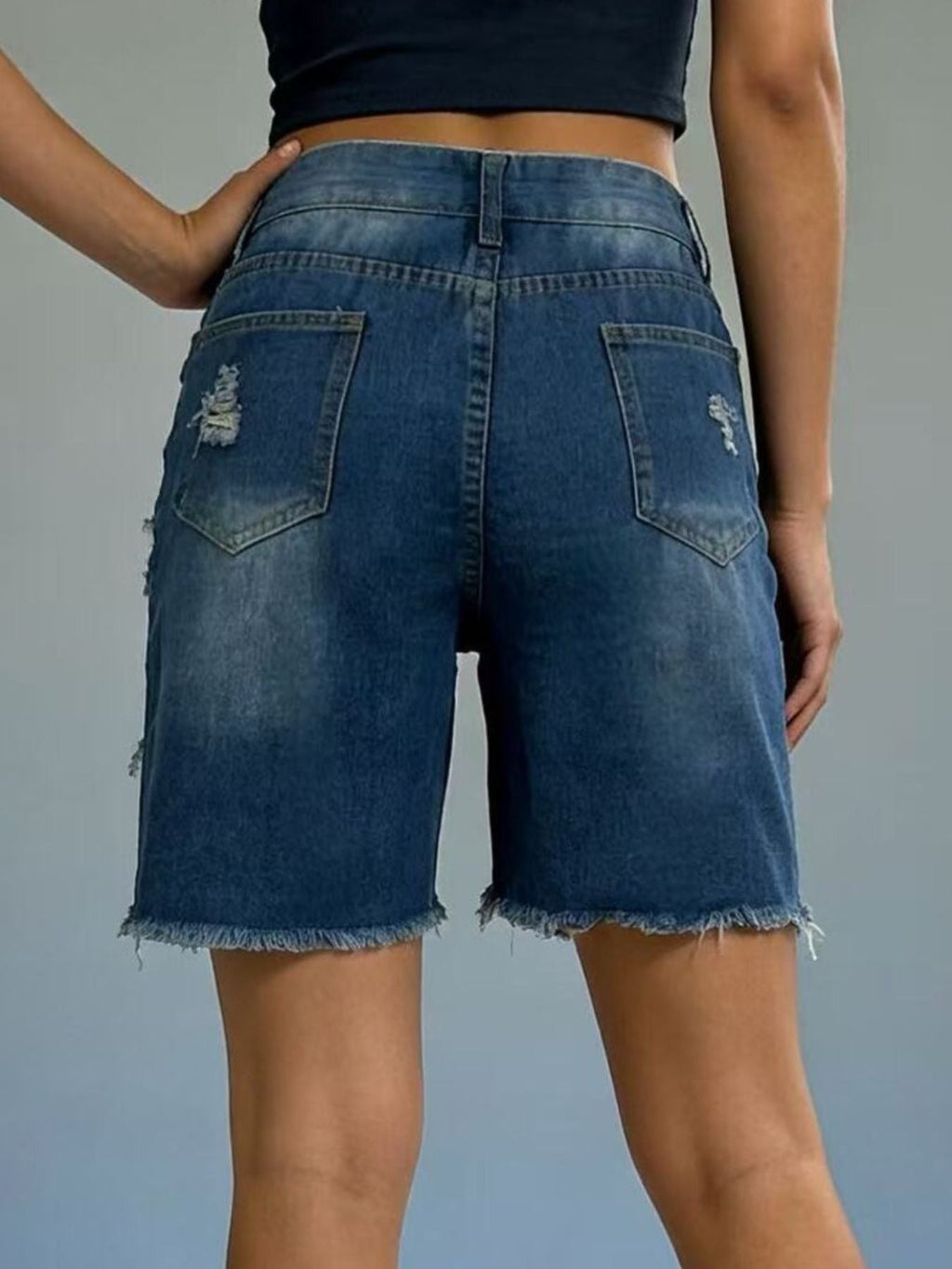 Full Size Ripped Frayed Hem Denim Shorts Plus Size - Lara Moda