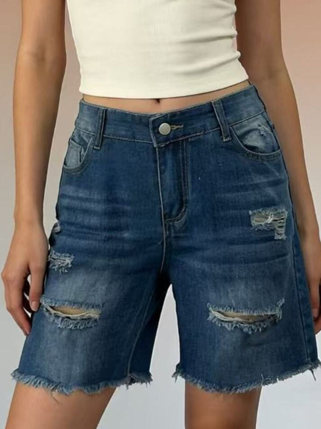 Full Size Ripped Frayed Hem Denim Shorts Plus Size - Lara Moda