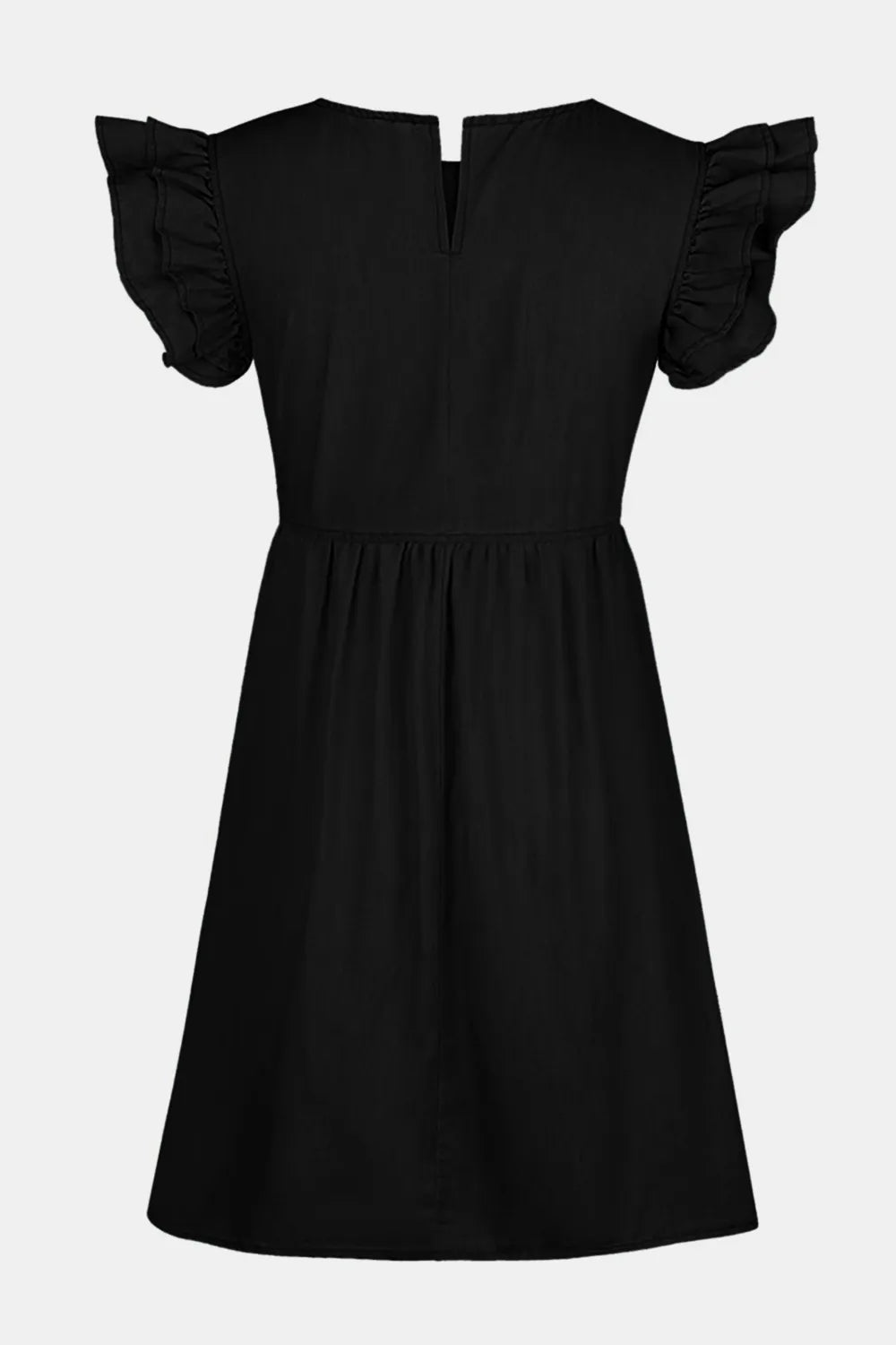 Full Size Ruffled Round Neck Cap Sleeve Denim Dress - Lara Moda