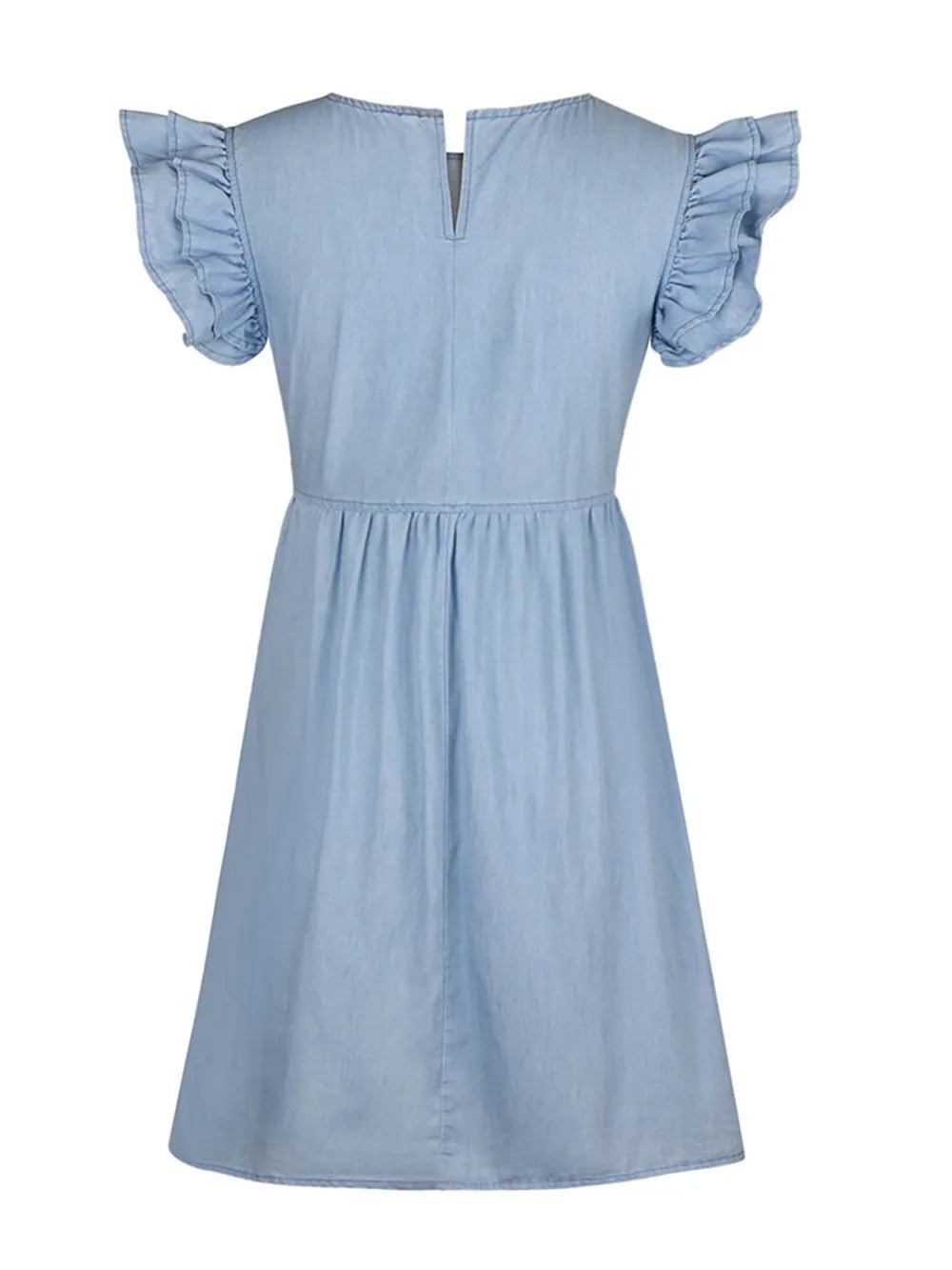 Full Size Ruffled Round Neck Cap Sleeve Denim Dress - Lara Moda
