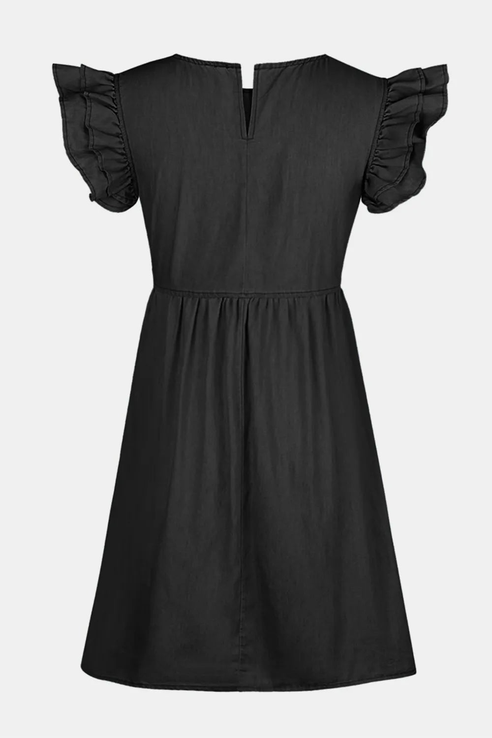 Full Size Ruffled Round Neck Cap Sleeve Denim Dress - Lara Moda