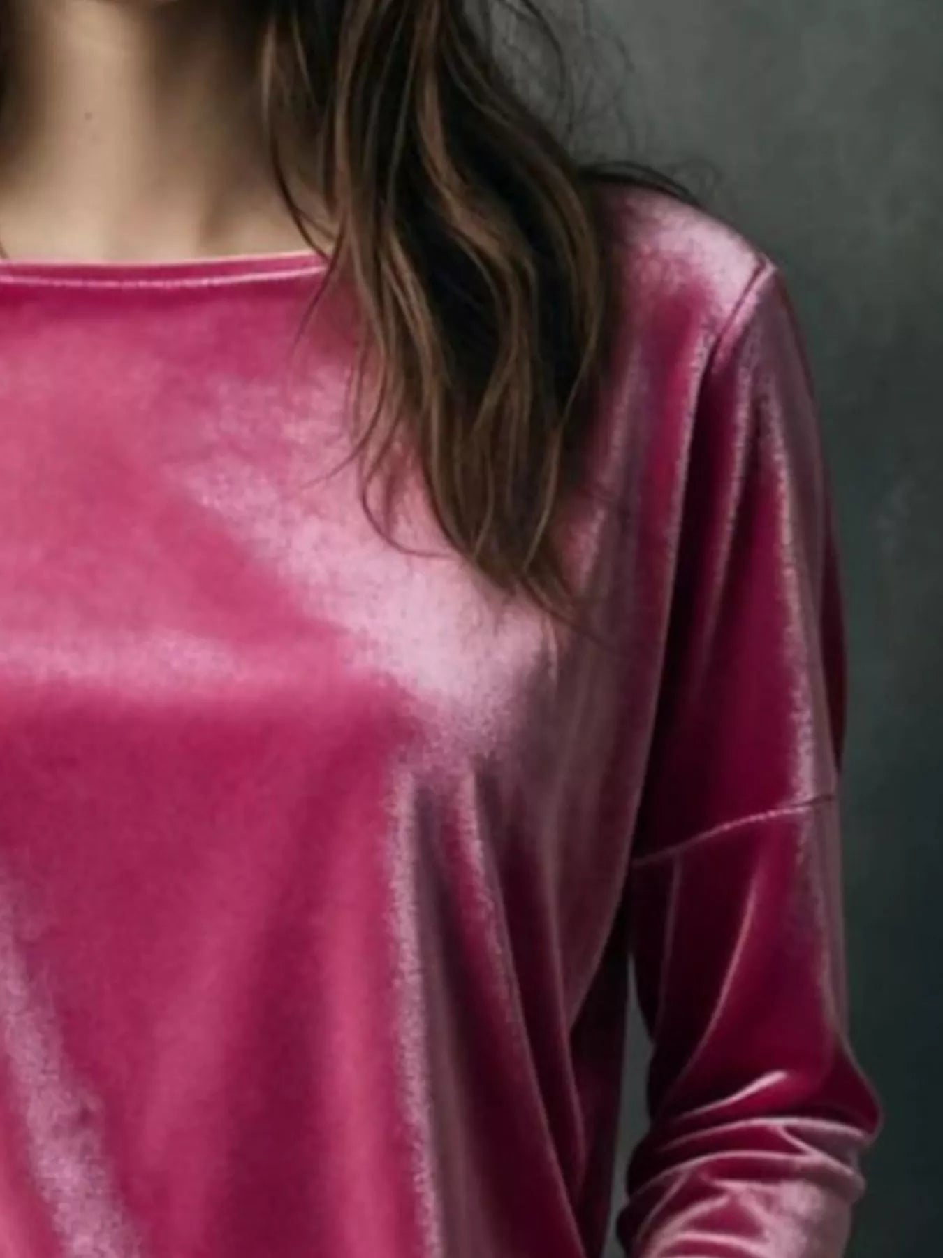Full Size Velvet Long Sleeve T-Shirt Plus Size - Lara Moda