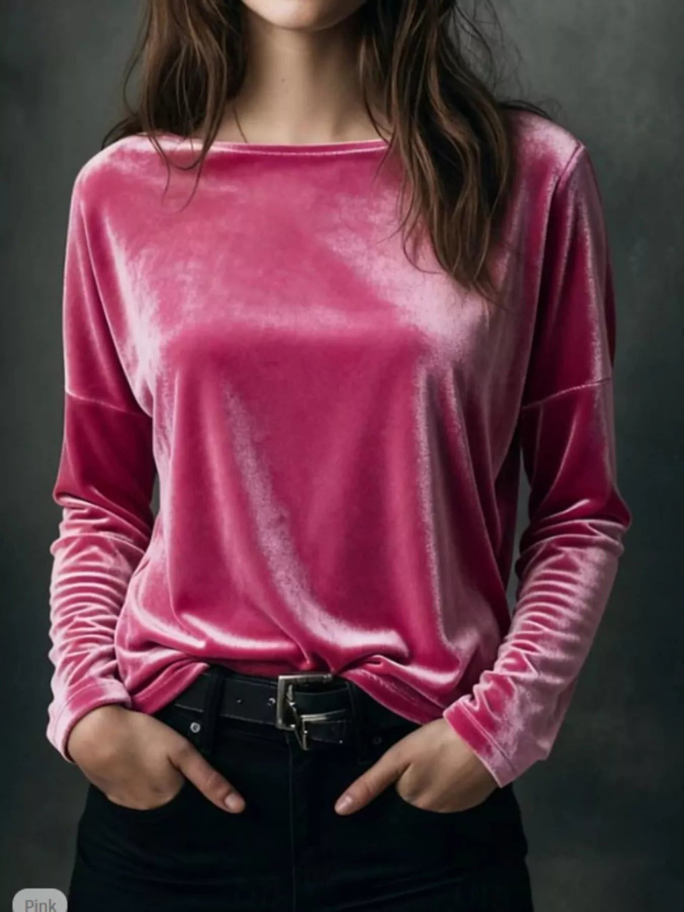 Full Size Velvet Long Sleeve T-Shirt Plus Size - Lara Moda
