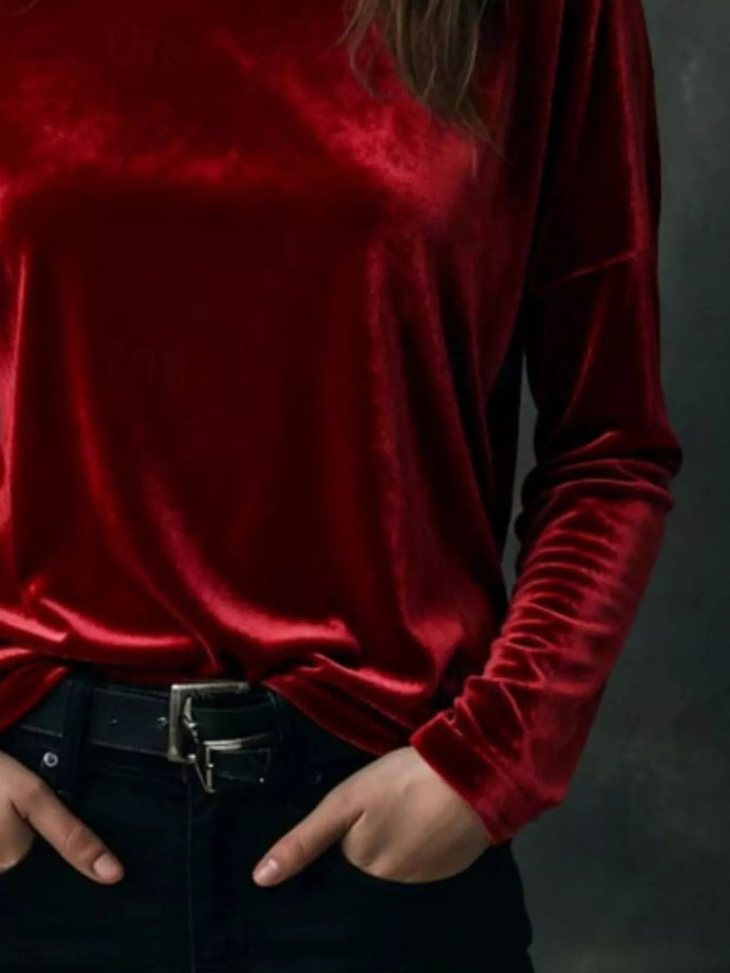 Full Size Velvet Long Sleeve T-Shirt Plus Size - Lara Moda
