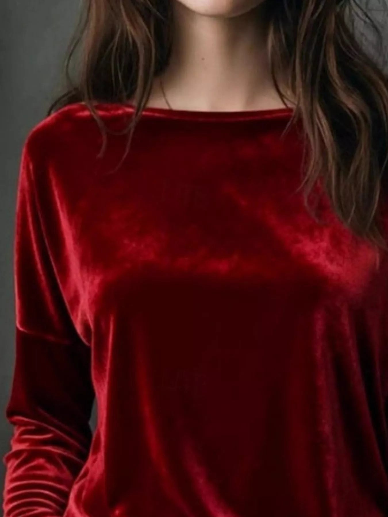 Full Size Velvet Long Sleeve T-Shirt Plus Size - Lara Moda