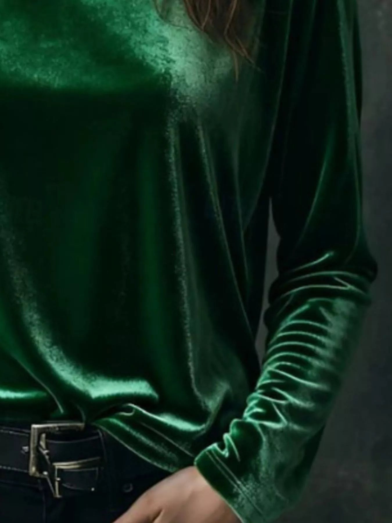 Full Size Velvet Long Sleeve T-Shirt Plus Size - Lara Moda
