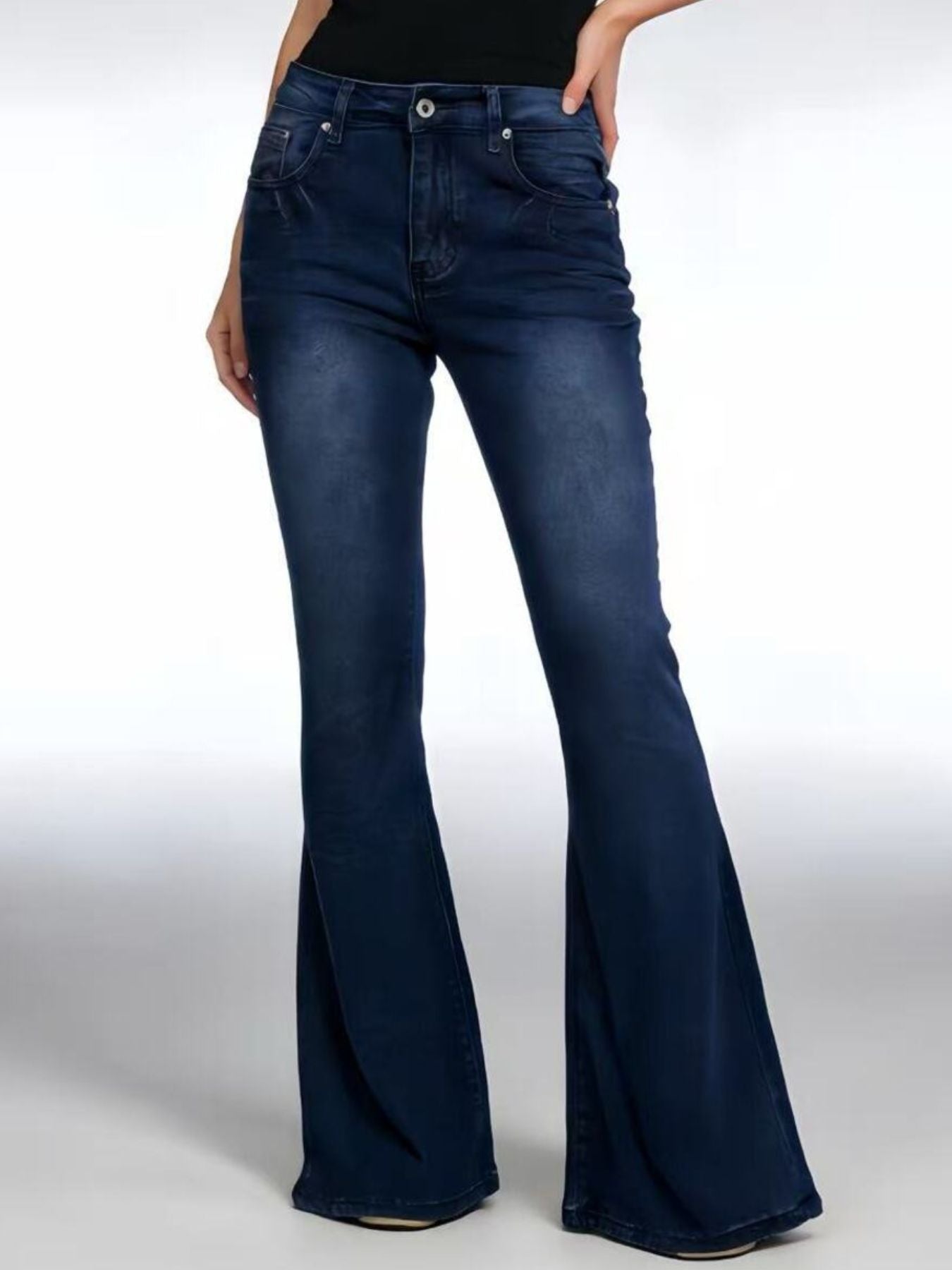 Full Size Vintage Wash High-Waisted Flare Jeans Plus Size - Lara Moda
