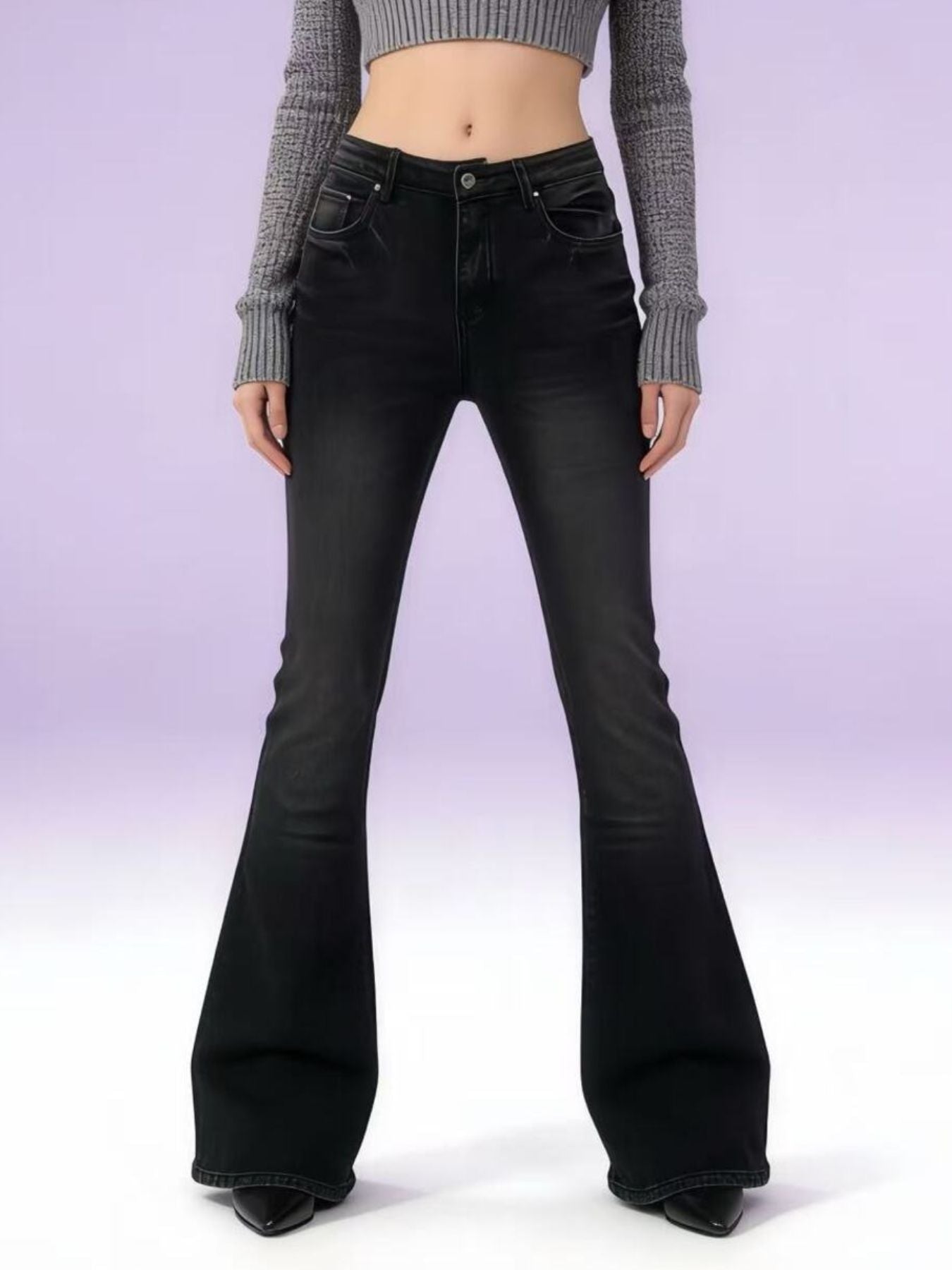 Full Size Vintage Wash High-Waisted Flare Jeans Plus Size - Lara Moda