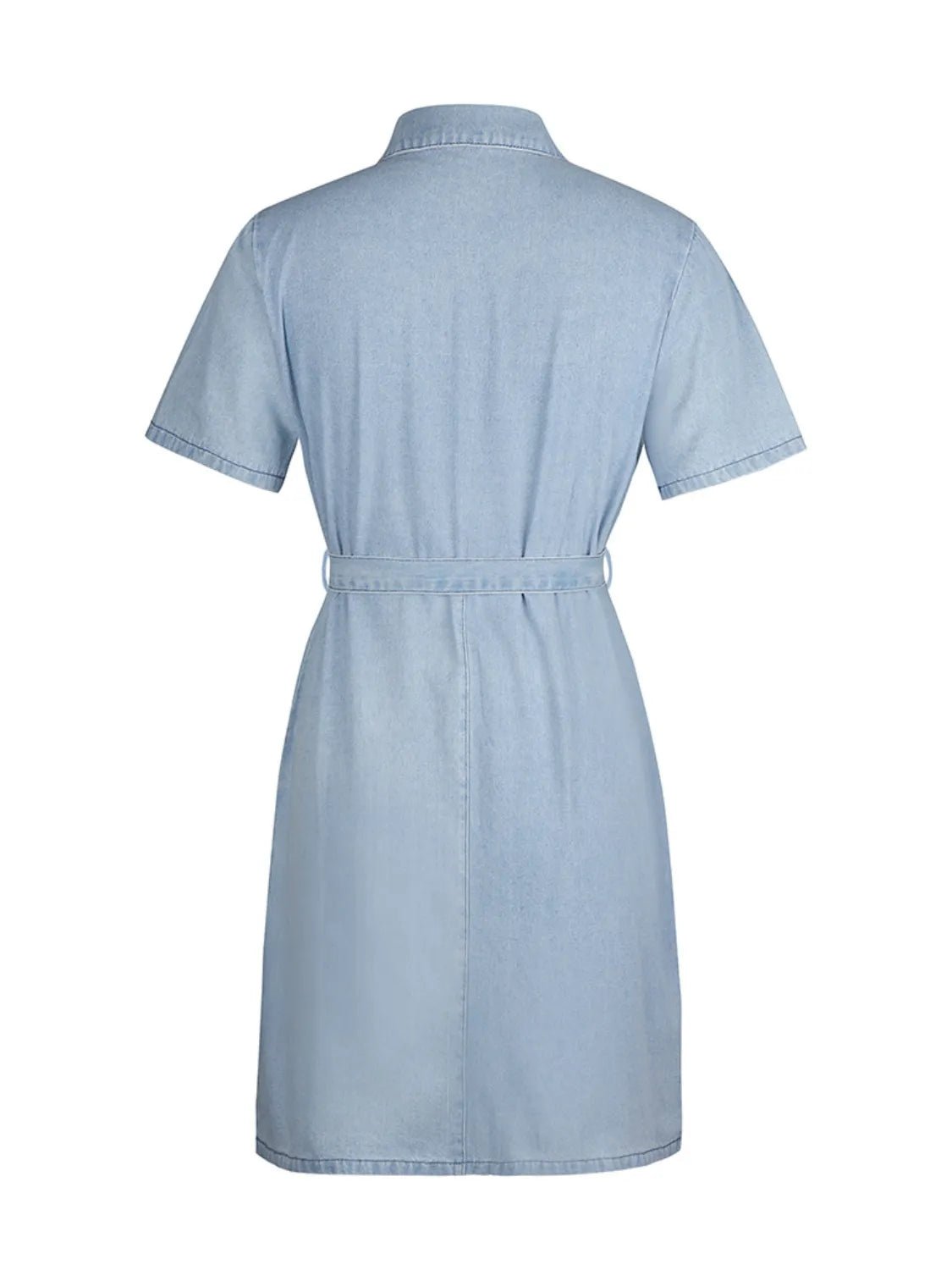 Full Size Zip Front Short Sleeve Denim Dress Plus Size - Lara Moda