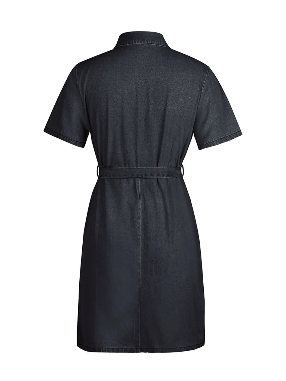 Full Size Zip Front Short Sleeve Denim Dress Plus Size - Lara Moda
