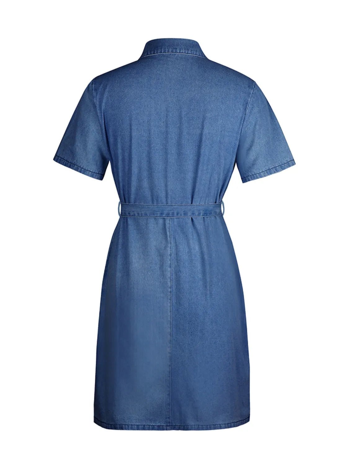 Full Size Zip Front Short Sleeve Denim Dress Plus Size - Lara Moda
