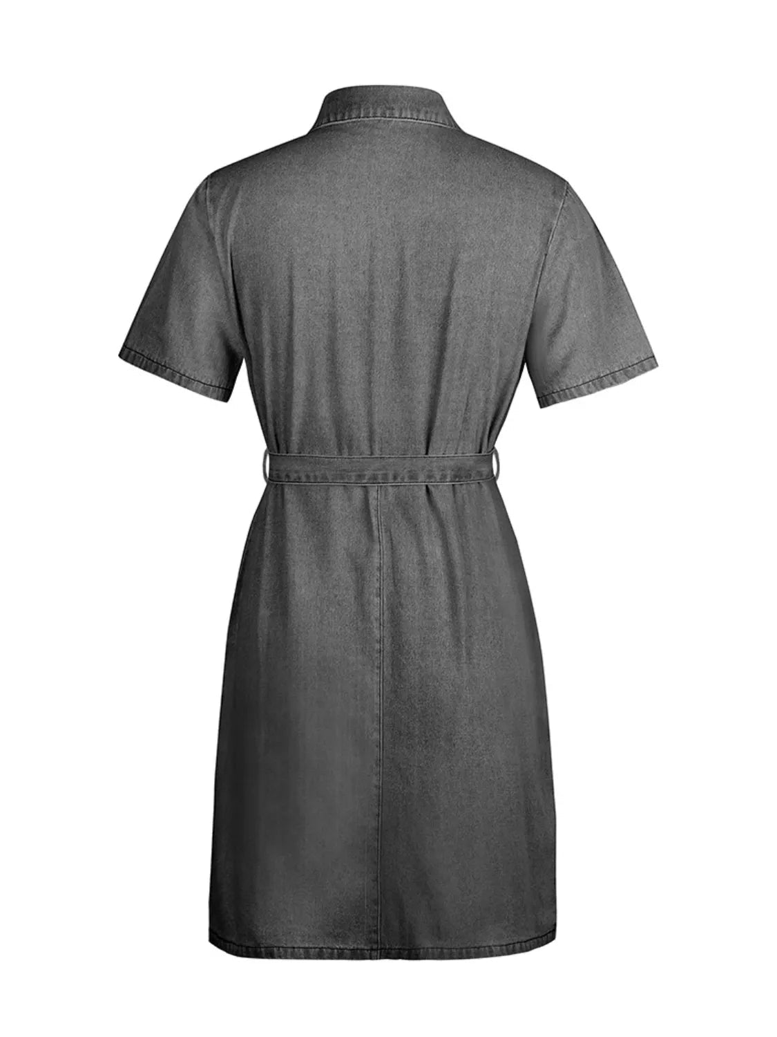 Full Size Zip Front Short Sleeve Denim Dress Plus Size - Lara Moda