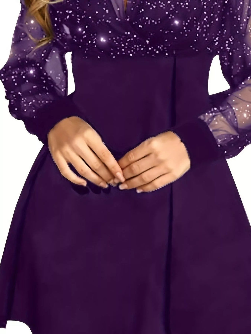 Glitter Mesh Long Sleeve Mini Dress - Lara Moda