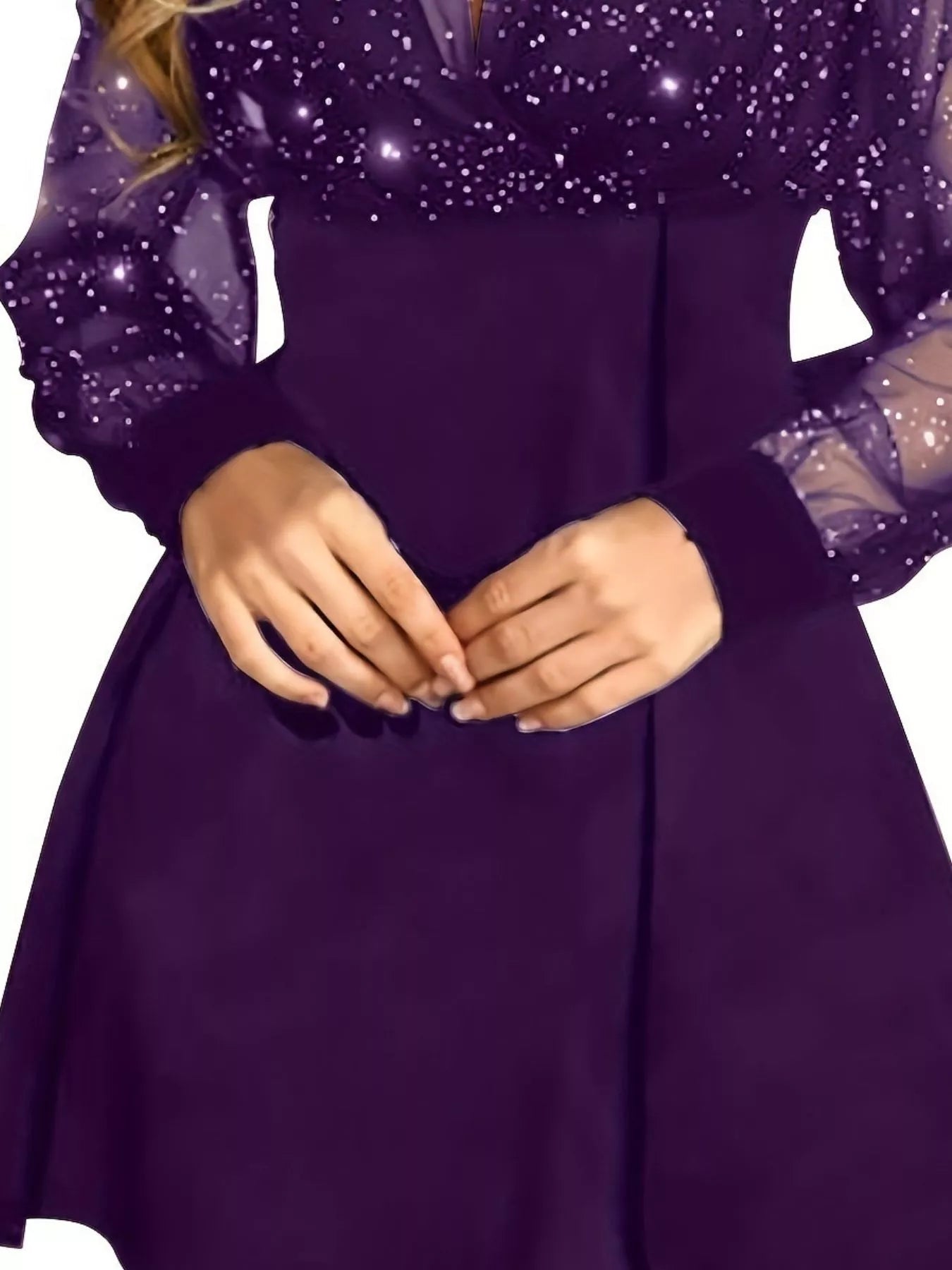 Glitter Mesh Long Sleeve Mini Dress - Lara Moda