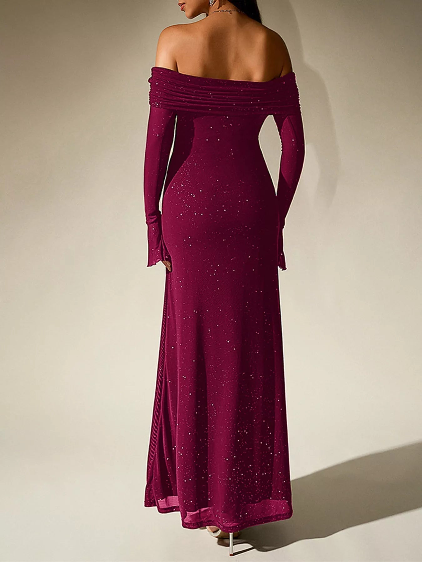 Glitter Off-Shoulder Maxi Dress - Lara Moda