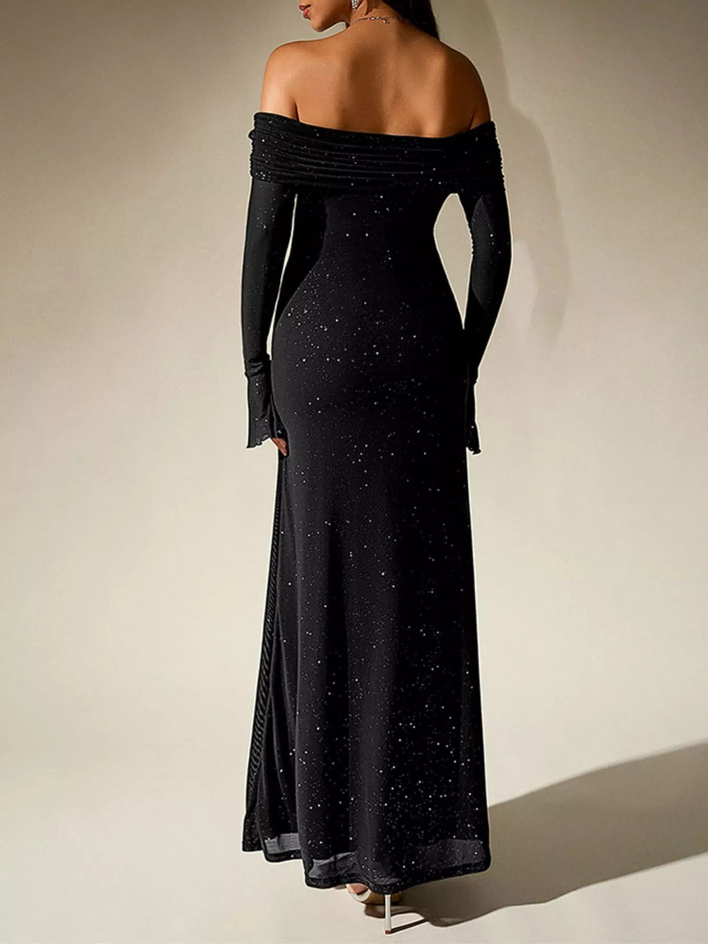Glitter Off-Shoulder Maxi Dress - Lara Moda