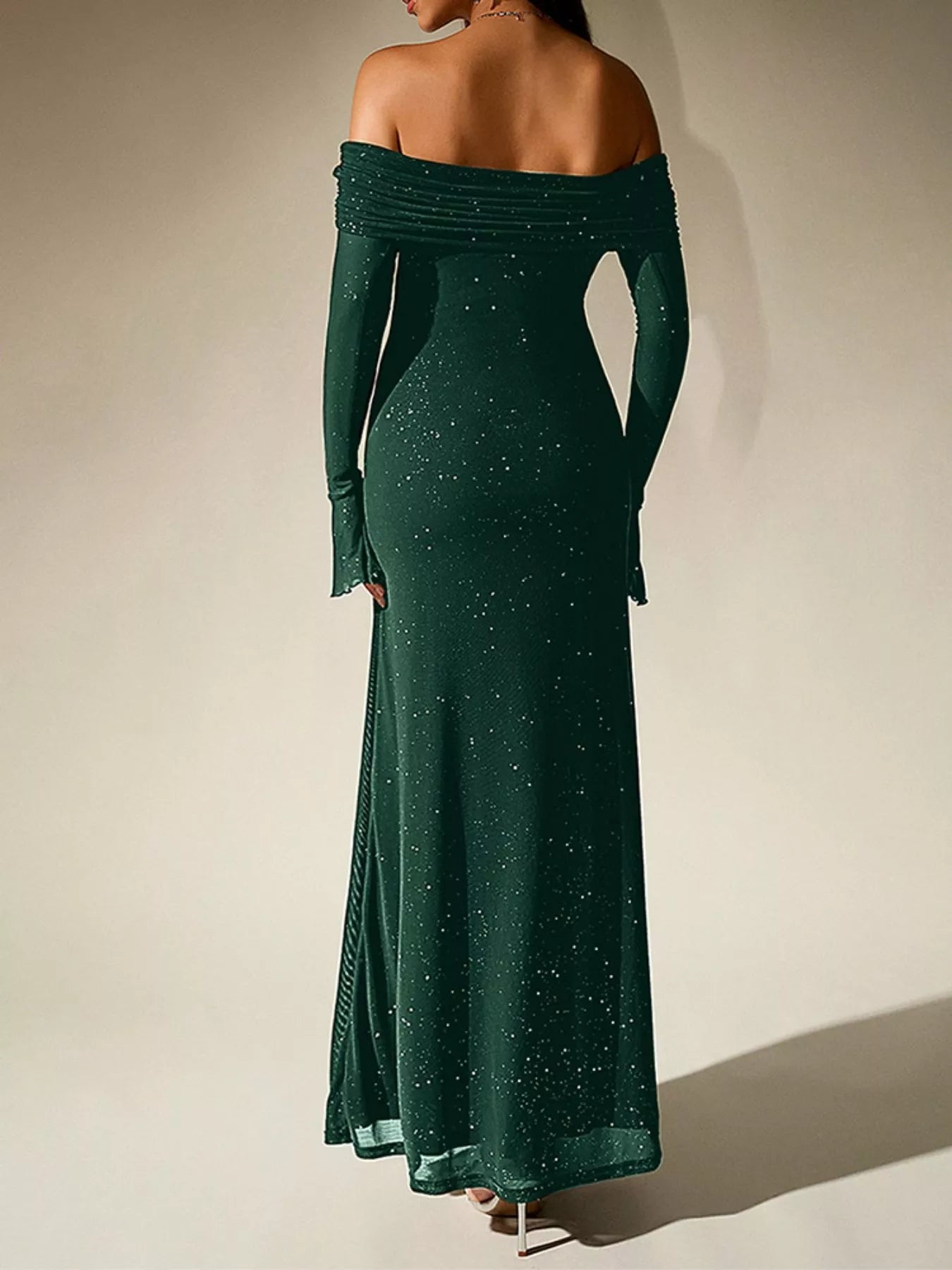 Glitter Off-Shoulder Maxi Dress - Lara Moda
