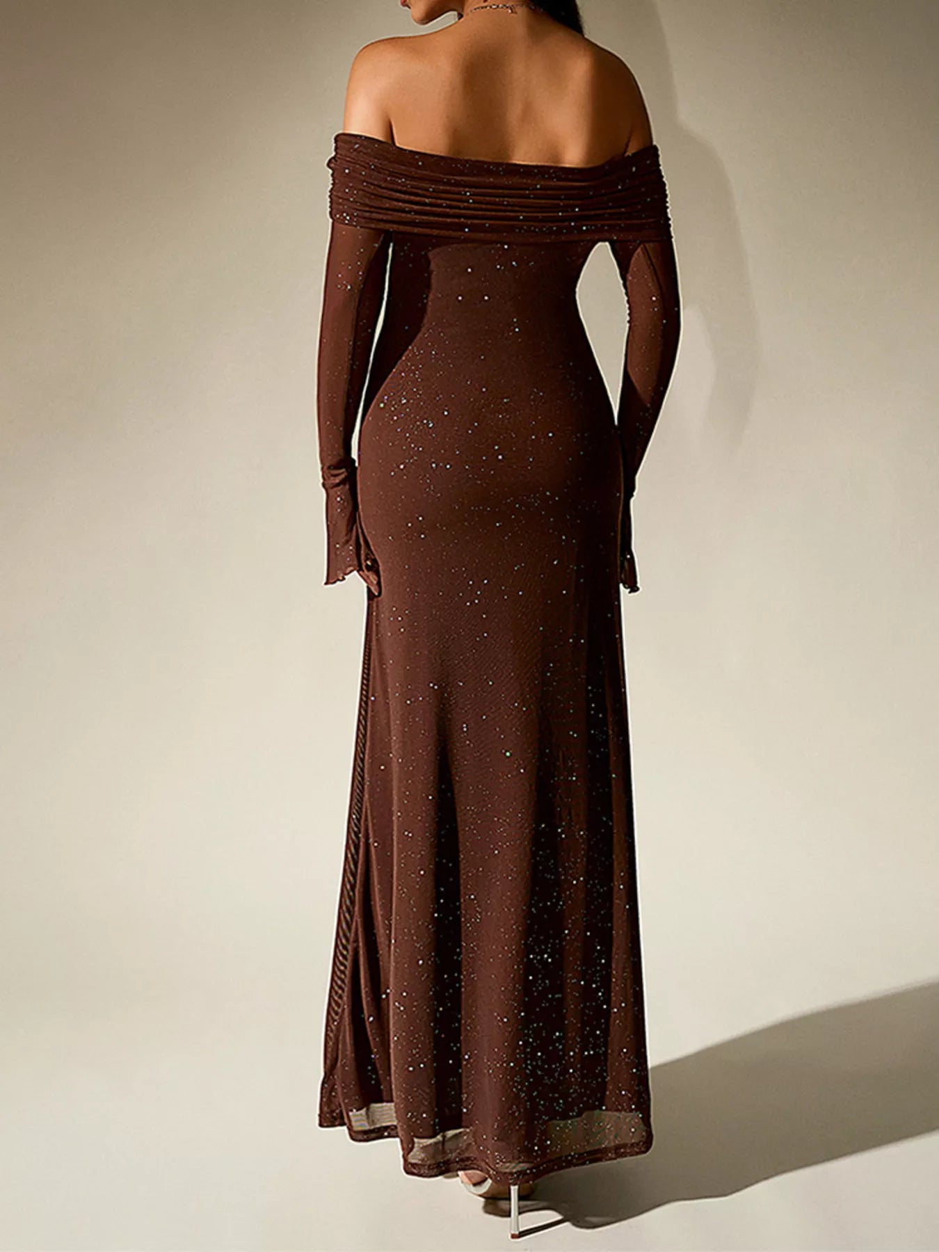 Glitter Off-Shoulder Maxi Dress - Lara Moda