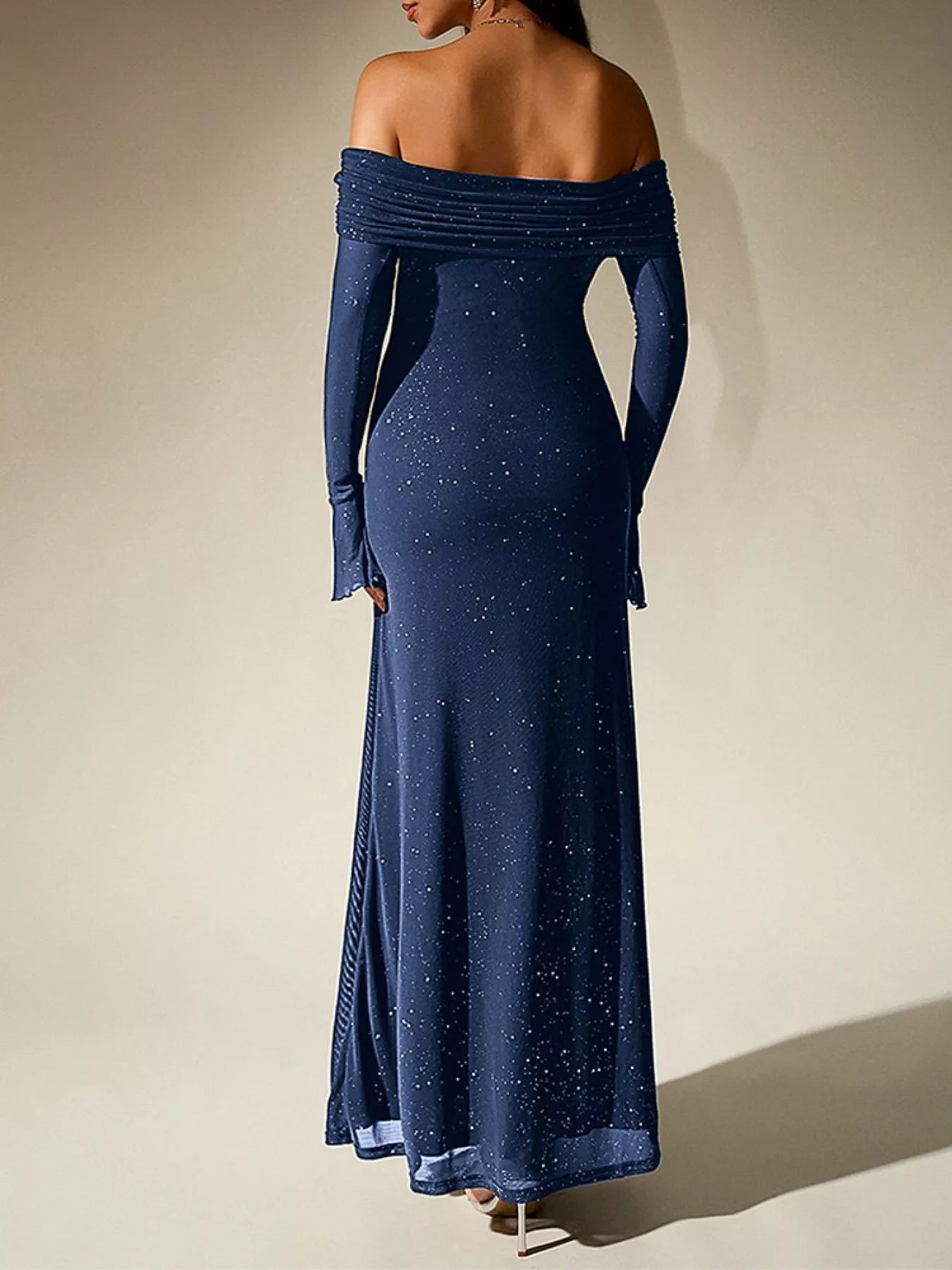 Glitter Off-Shoulder Maxi Dress - Lara Moda
