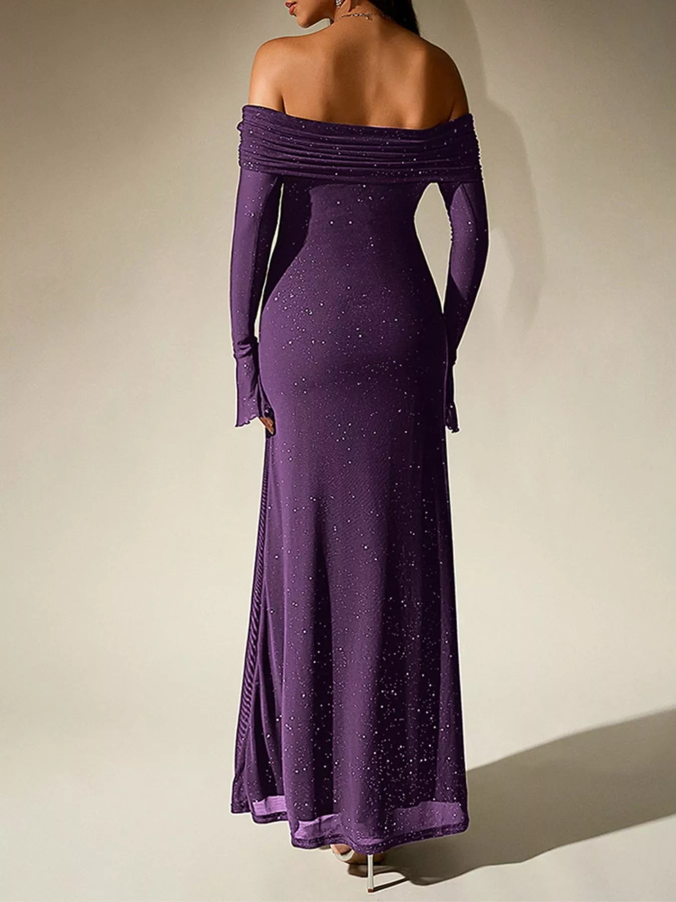 Glitter Off-Shoulder Maxi Dress - Lara Moda