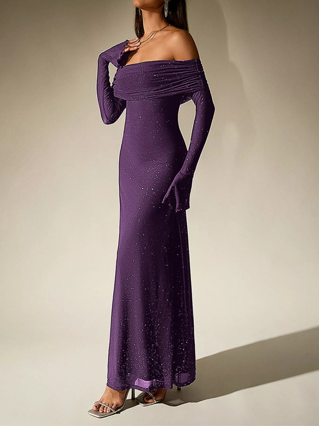 Glitter Off-Shoulder Maxi Dress - Lara Moda