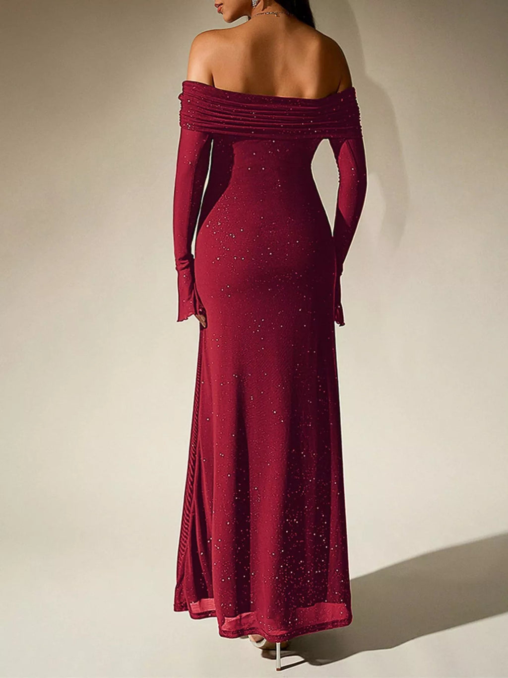Glitter Off-Shoulder Maxi Dress - Lara Moda
