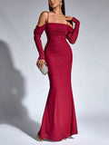 Glitter Ruched Long Sleeve Mermaid Maxi Dress - Lara Moda