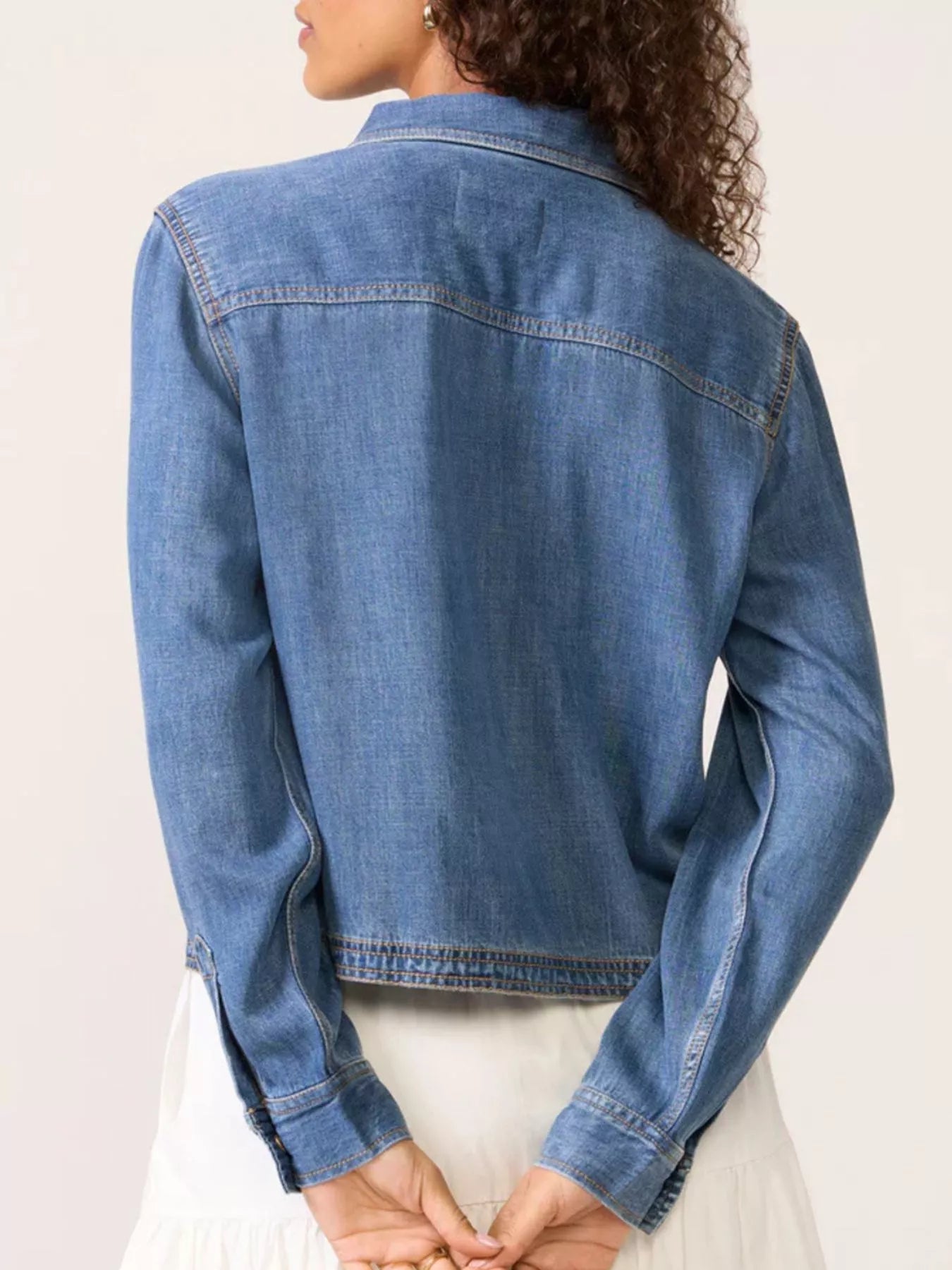 Half Snap Cropped Denim Top - Lara Moda