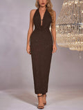 Halter Neck Glitter Bodycon Maxi Dress - Lara Moda