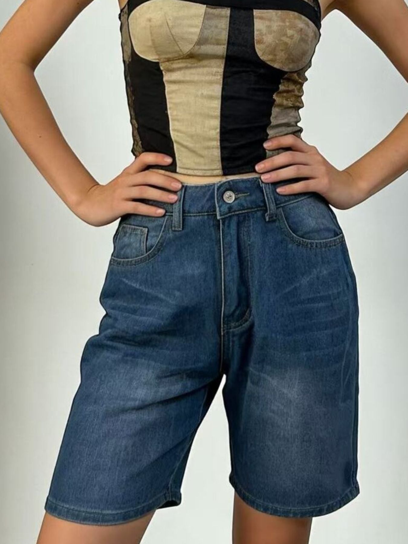 High Waist Denim Shorts - Lara Moda
