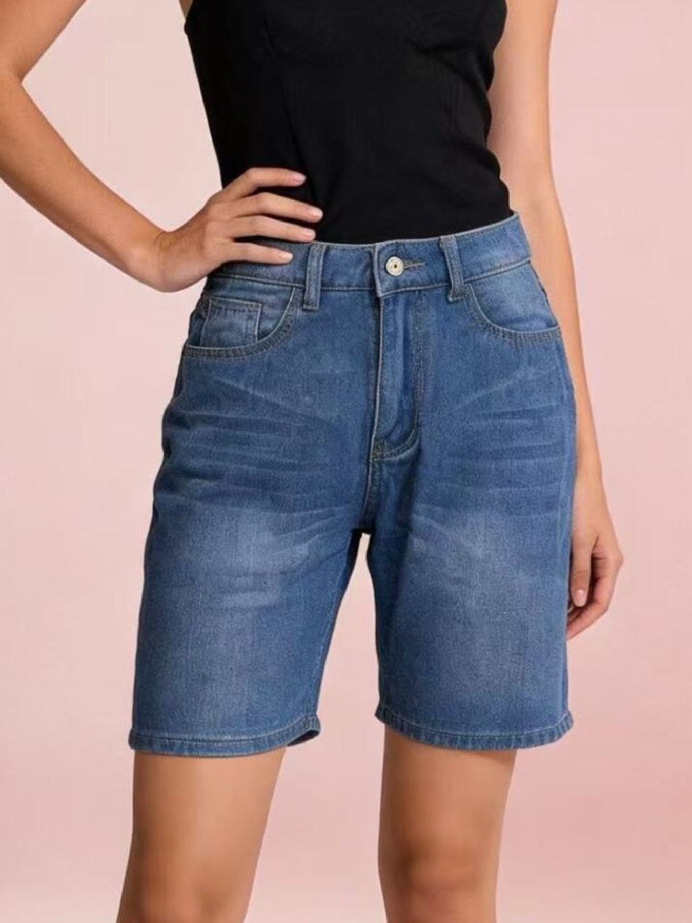 High Waist Denim Shorts - Lara Moda
