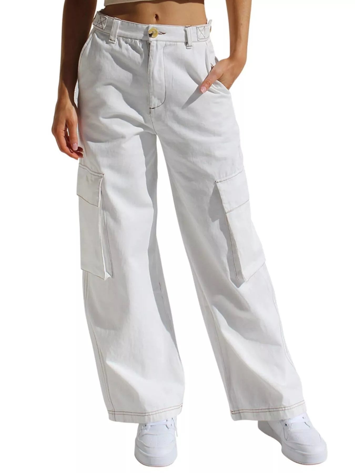 High-Waisted Wide Leg Cargo Jeans - Lara Moda