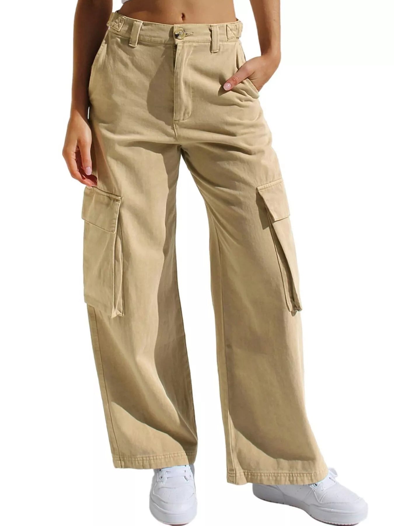 High-Waisted Wide Leg Cargo Jeans - Lara Moda