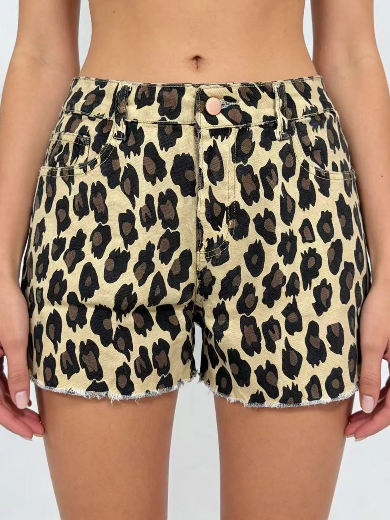 Leopard Print High-Waisted Denim Shorts - Lara Moda