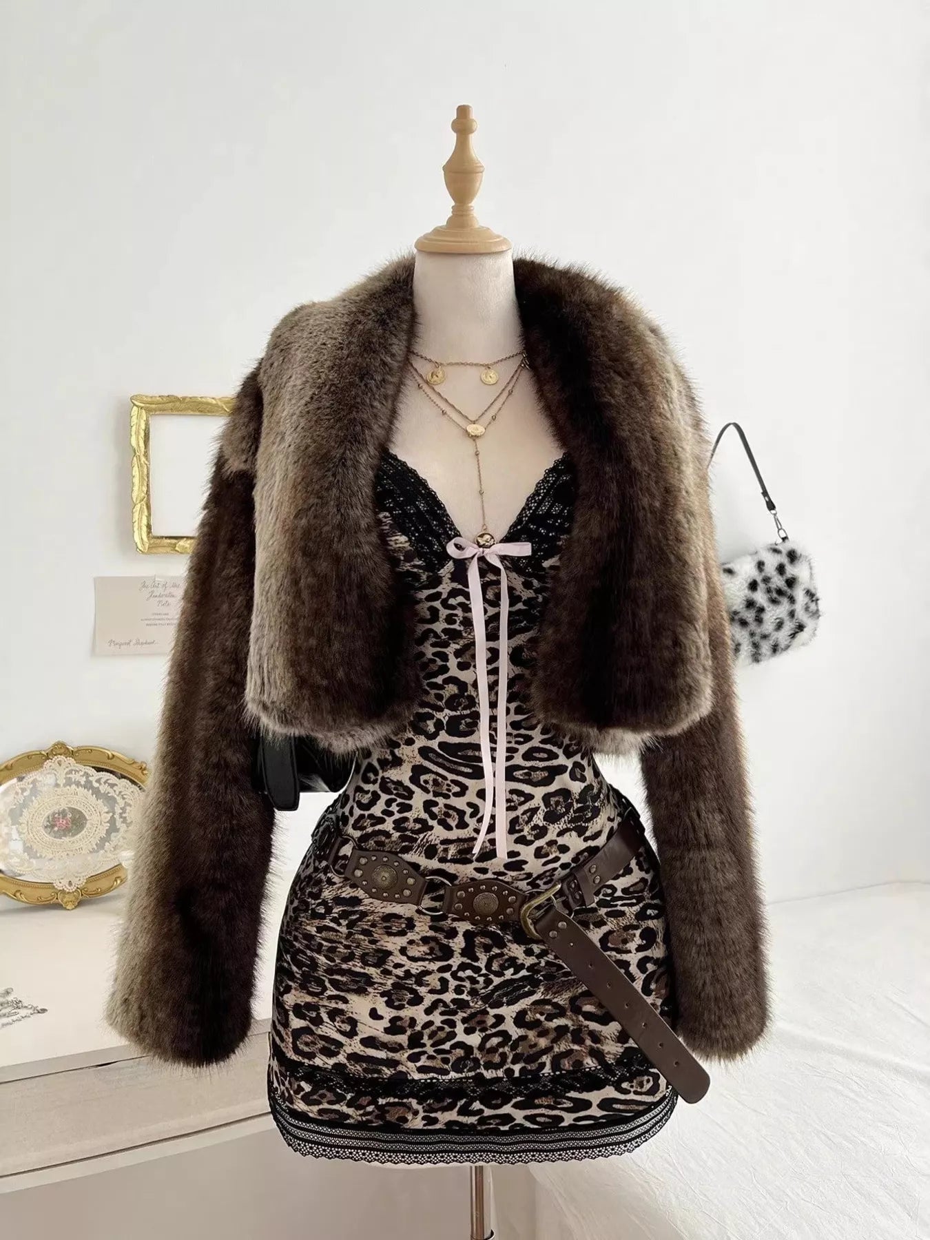 Leopard Print Lace Trim Mini Dress - Lara Moda