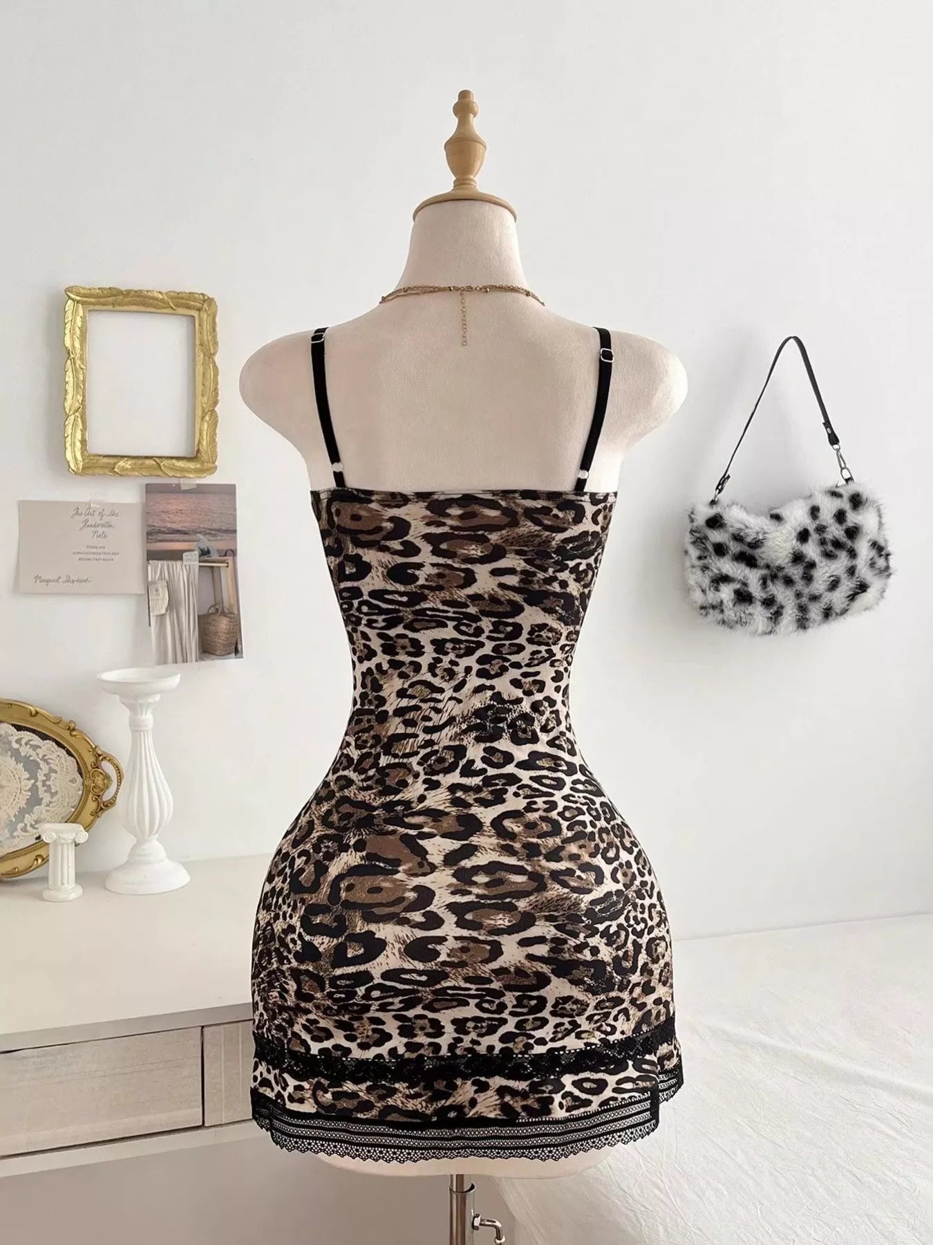 Leopard Print Lace Trim Mini Dress - Lara Moda