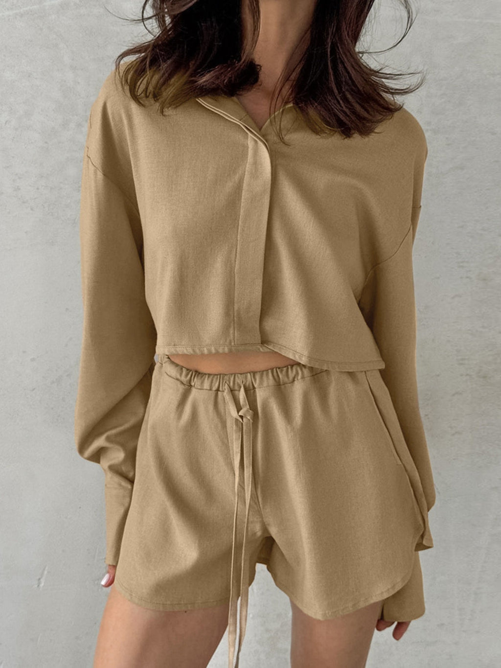 Long Sleeve Top and Shorts Set - Lara Moda