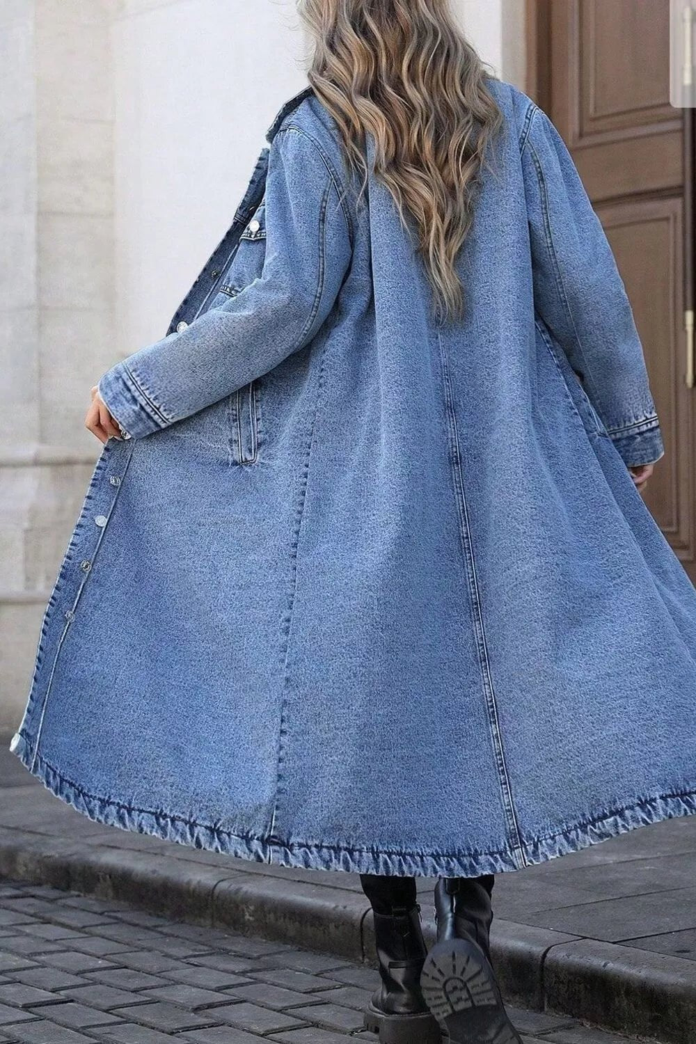 Longline Button-Down Denim Jacket - Lara Moda