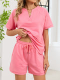 Notched Short Sleeve Top and Shorts Set - Lara Moda