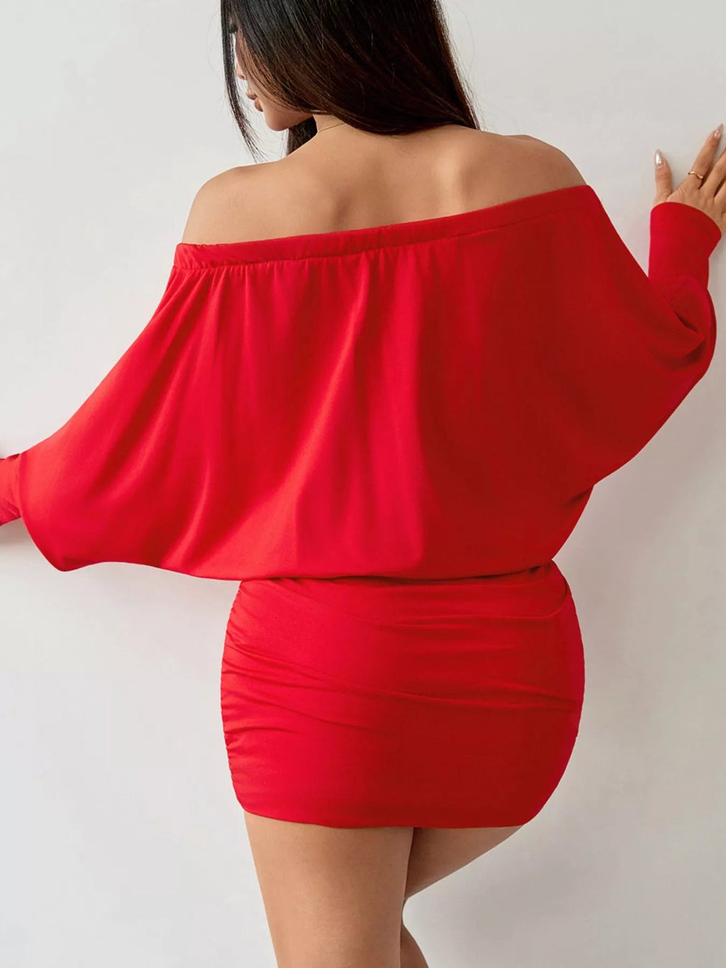 Off-Shoulder Ruched Bodycon Mini Dress - Lara Moda