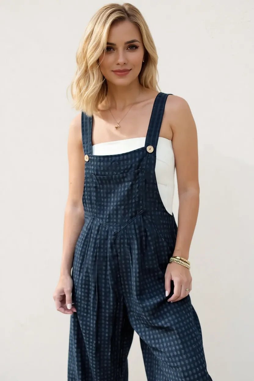 Oh Full Size Plaid Wide Leg Overalls with Pockets - Lara Moda