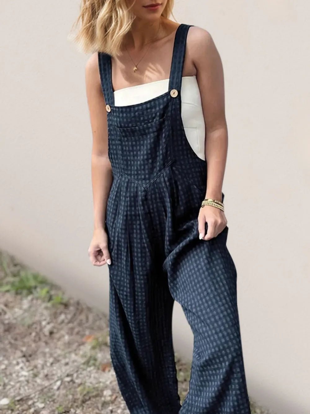 Oh Full Size Plaid Wide Leg Overalls with Pockets - Lara Moda