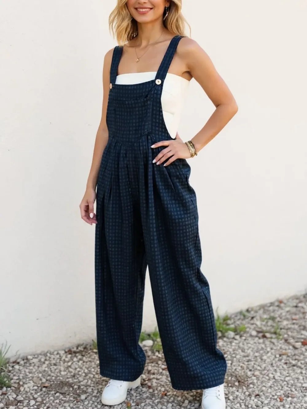 Oh Full Size Plaid Wide Leg Overalls with Pockets - Lara Moda