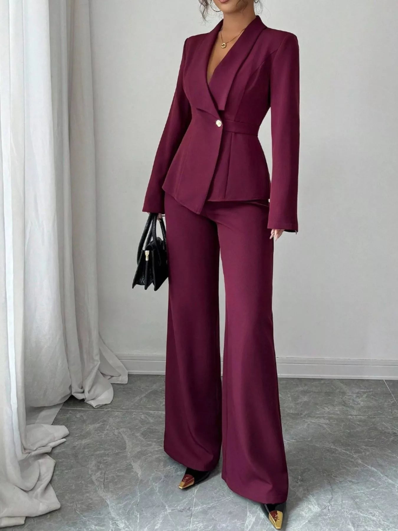 One Button Blazer and Pants Set - Lara Moda