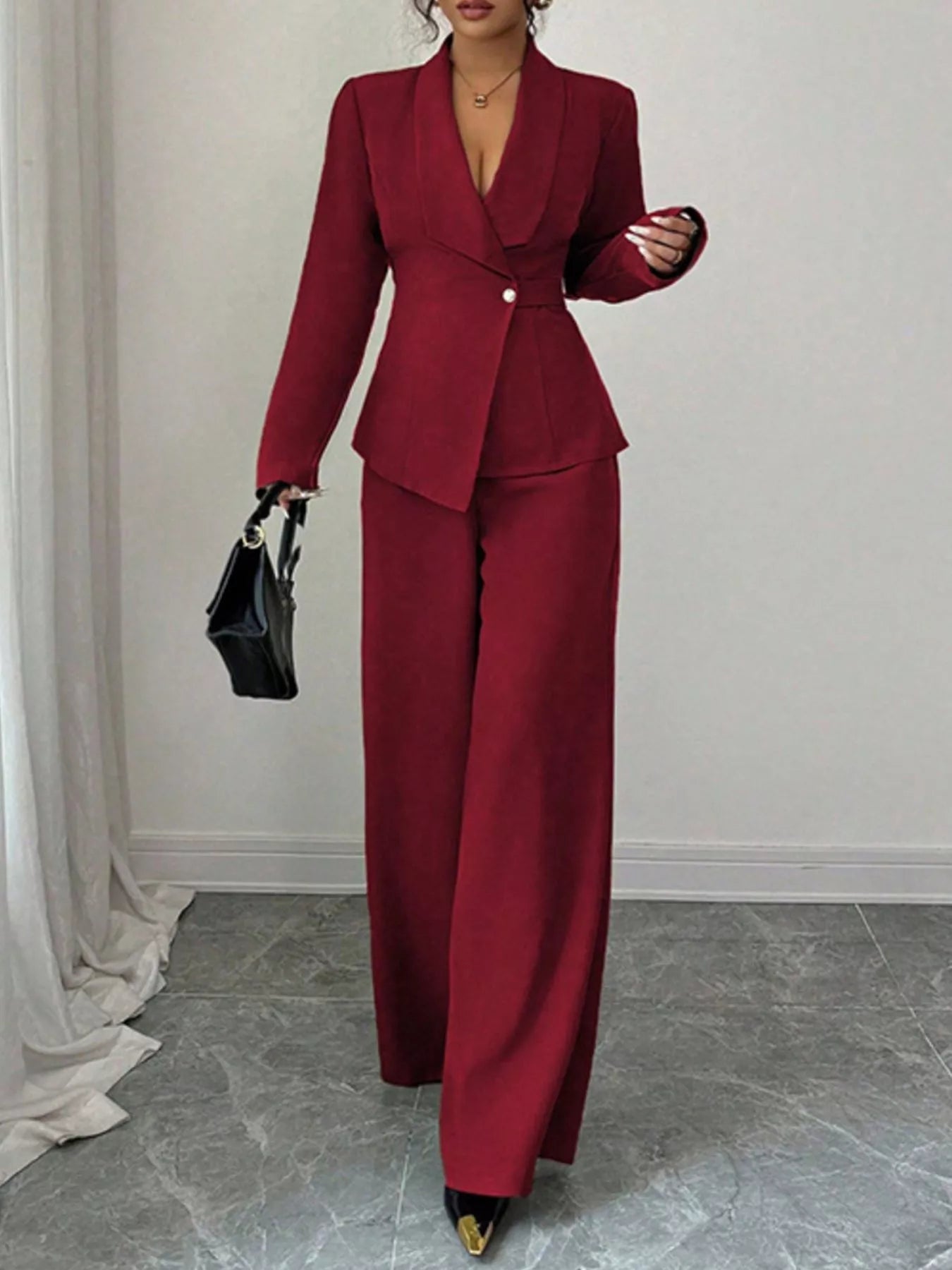 One Button Blazer and Pants Set - Lara Moda