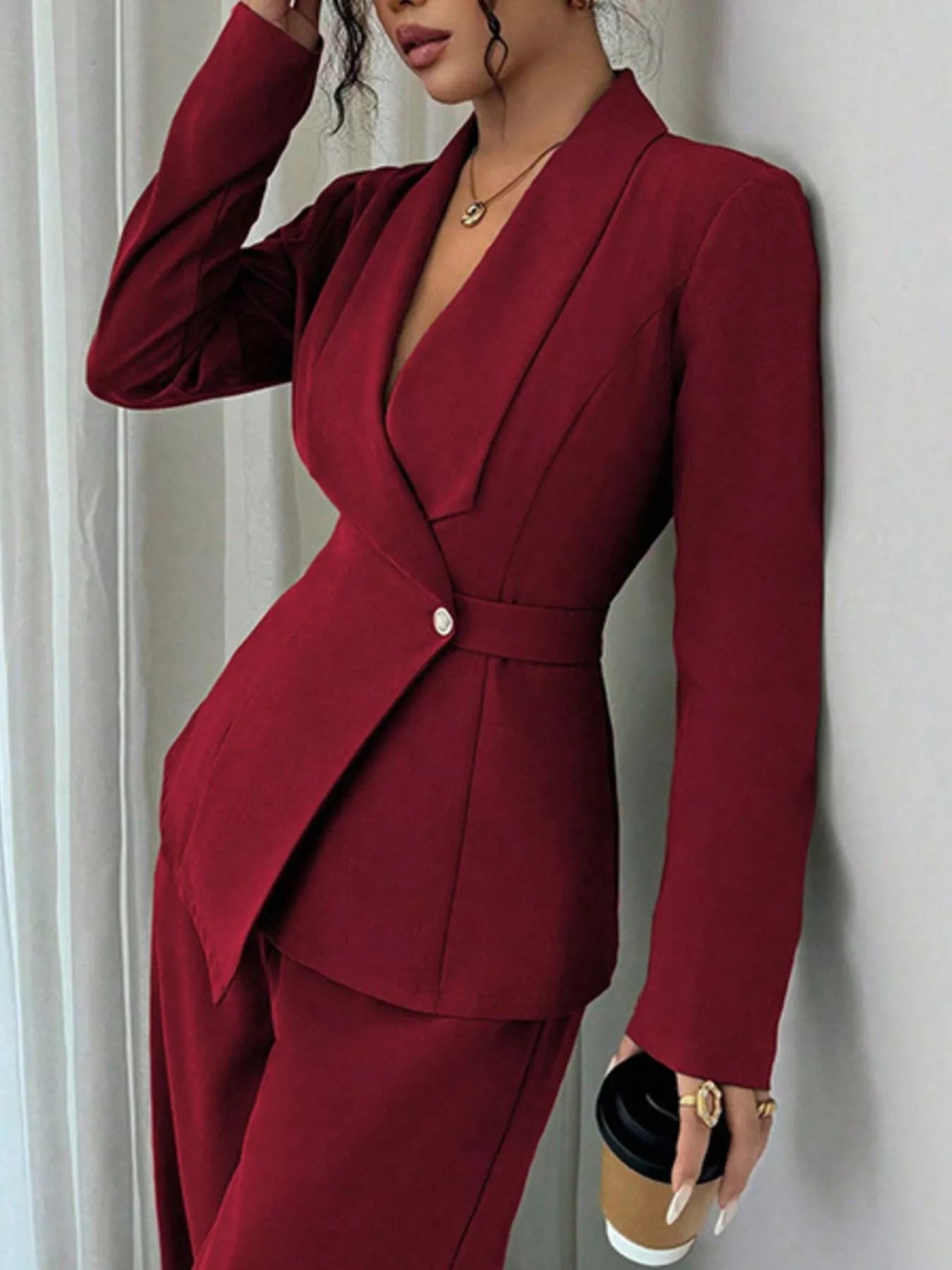 One Button Blazer and Pants Set - Lara Moda
