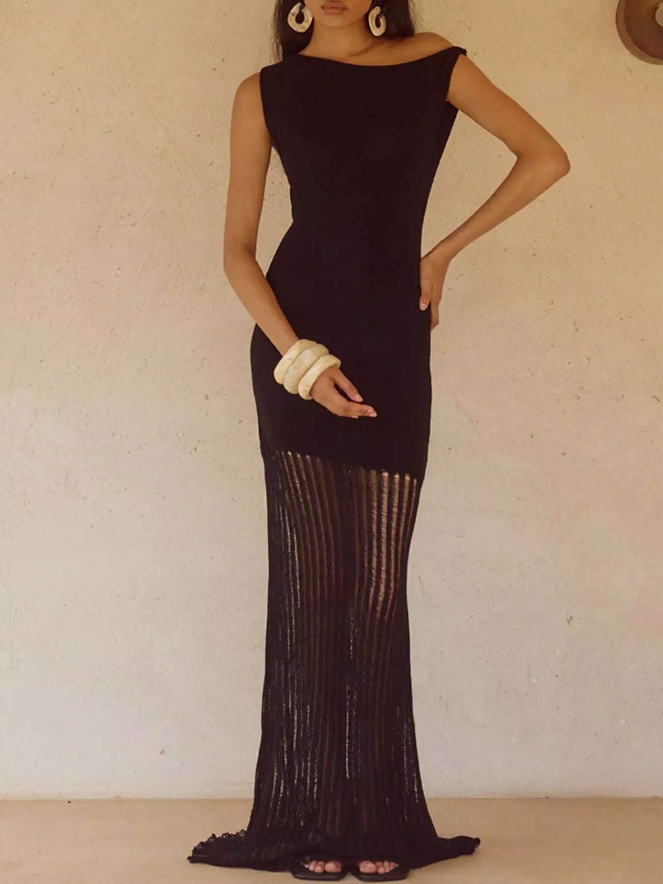 One-Shoulder Fringe Maxi Dress - Lara Moda