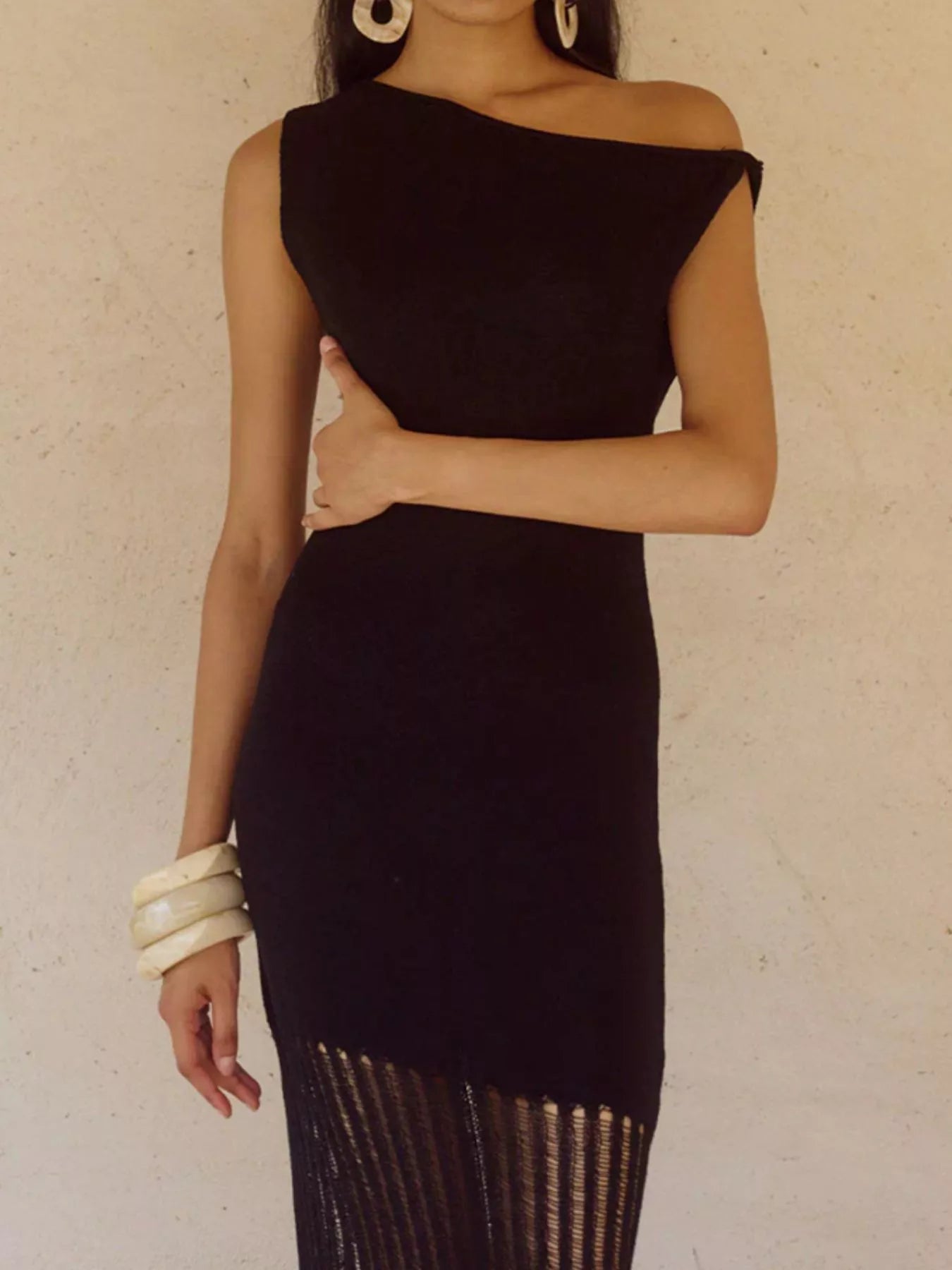 One-Shoulder Fringe Maxi Dress - Lara Moda